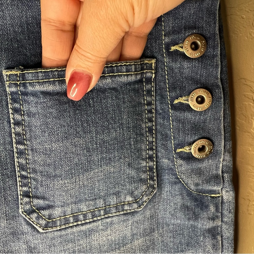 Miu Miu Sailor Button Front High Rise Flare Crop Denim Jeans - Picture 6 of 11